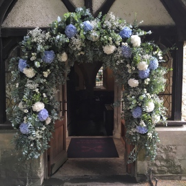 Blue and white wedding flowers