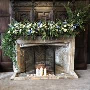 Blue and white fireplace flowers
