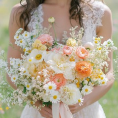 White and apricot wedding bouquet