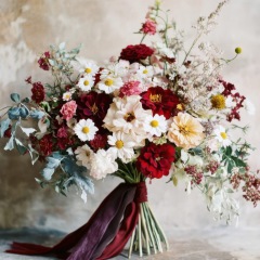 Brides bouquet in red and white