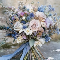 Pink and blue wedding bouquet 
