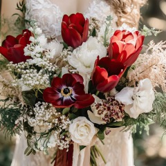 Red and white wedding bouquet