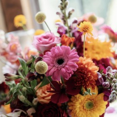 Bright coloured wedding flowers